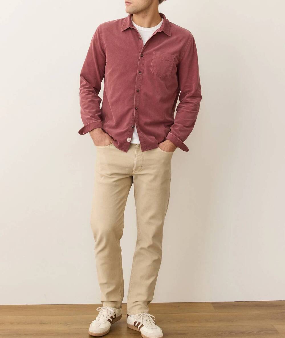 NEW MARINE LAYER lightweight corduroy shirt in auburn